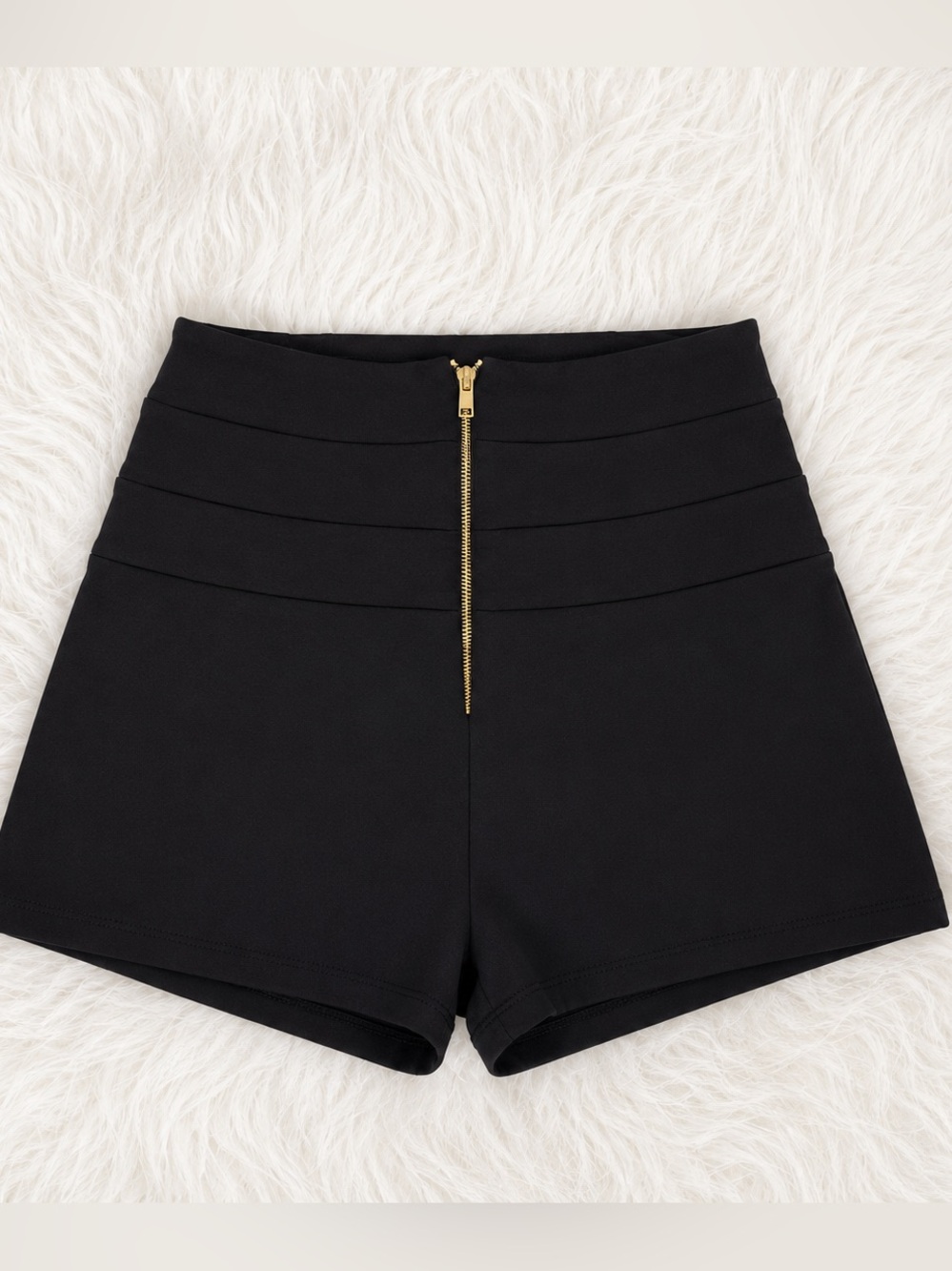 Fashion Nova Black High-Waist Shorts with Gold Front Zip